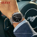 OLEVS Luxury Brand Men Mesh Steel WristWatch Fashion Casual Quartz Watch For Men Date Dial Power Reserve Sport Clock  Men